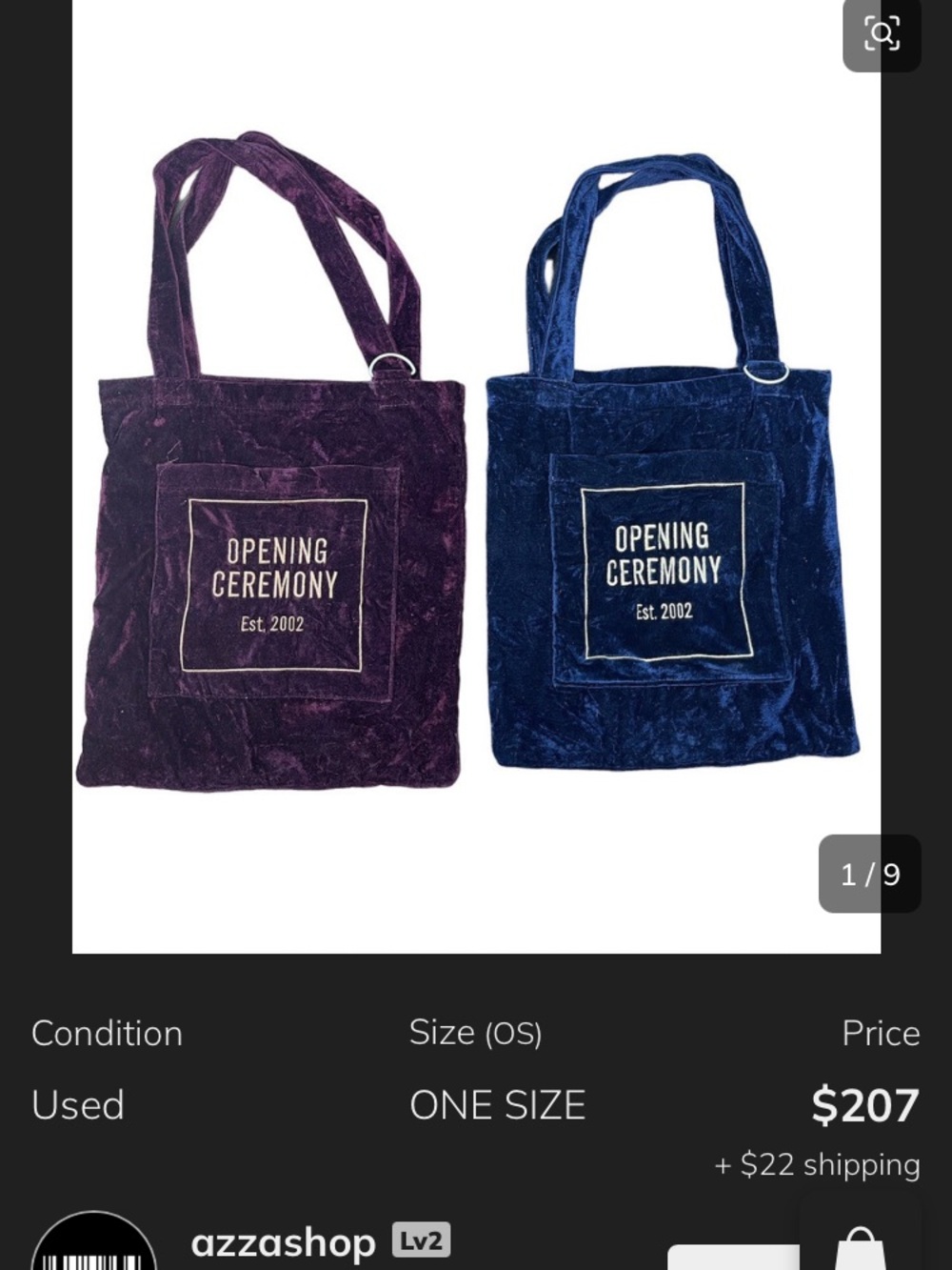 Opening Ceremony Velvet Tote Duo in Deep Purple and Navy